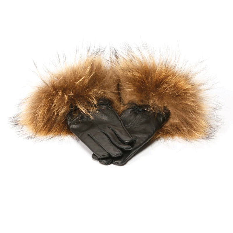 Black - Gloves - Brown - Fur