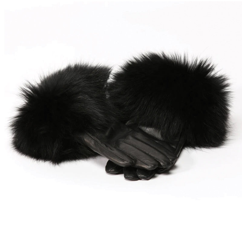 Black - Gloves - Black - Fur