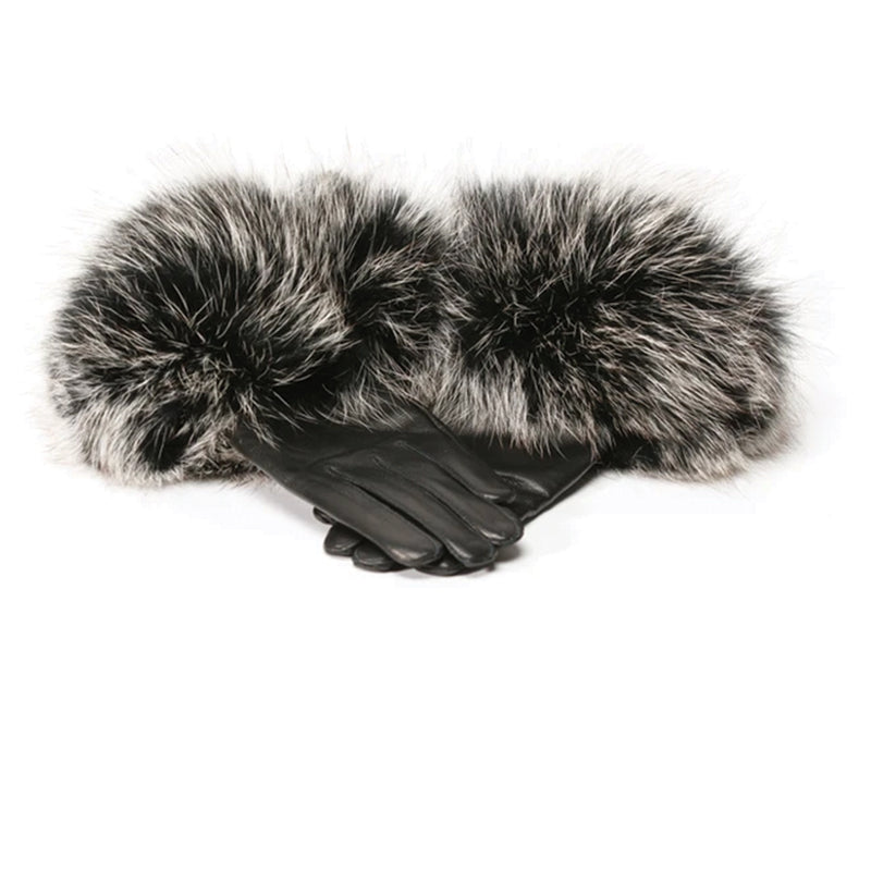 Black - Gloves - Gray - Fur