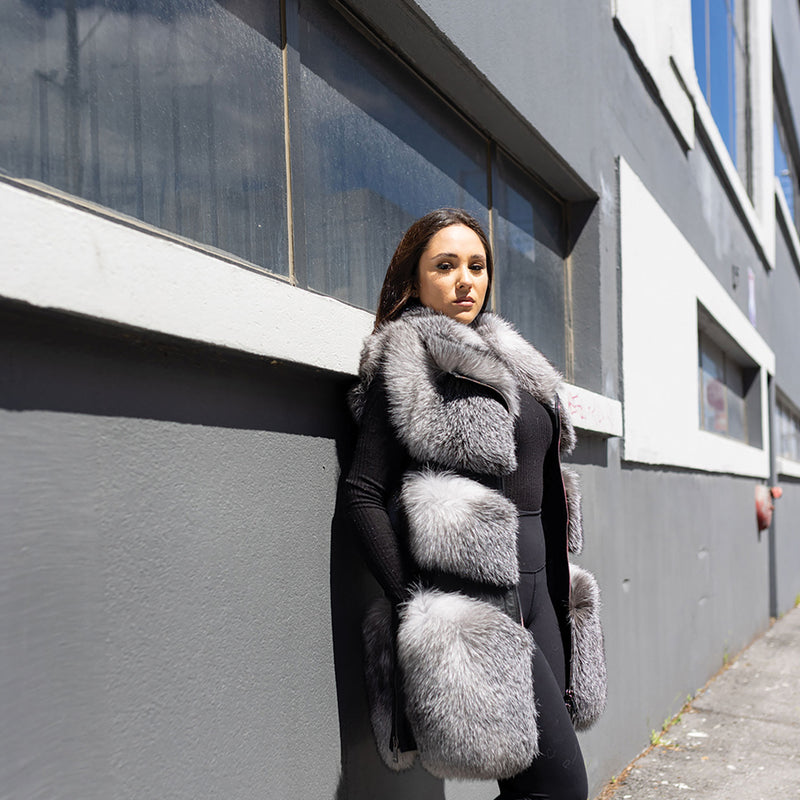 Olivia - Black - Leather - Vest - & - Silver - Fox